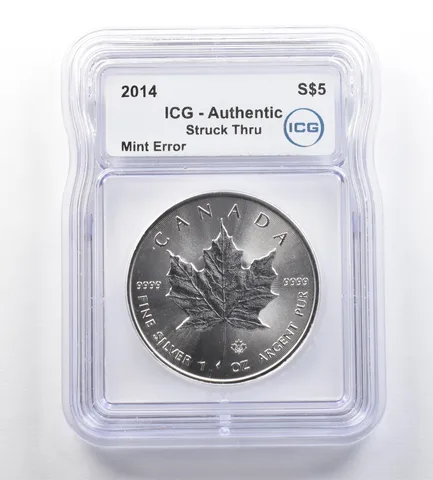 2014 Canada $5 Silver Maple Leaf Mint Error Struck Thru Authentic ICG *7640