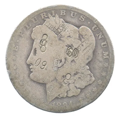 1894-O Morgan Silver Dollar 09 8 60 Counter Stamped *9820