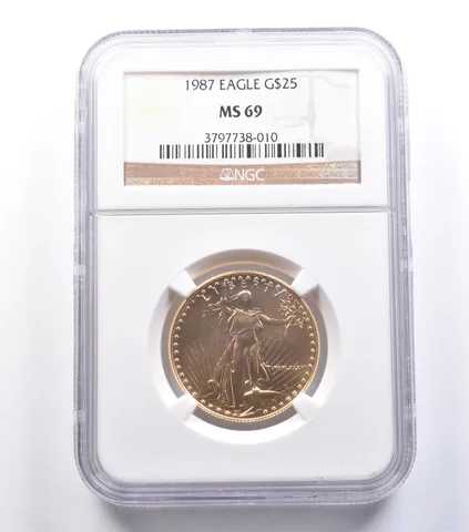 1987 $25 American Gold Eagle 1/2 Oz Gold MS69 NGC *8813