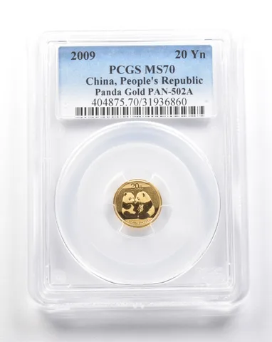 2009 China 20 Yuan Gold Panda PAN-502A MS70 PCGS a7588