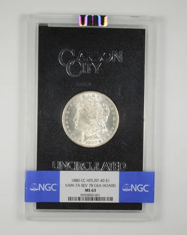 MS63 1880-CC Morgan Silver Dollar Hitlist-40 VAM-7A REV 78 GSA Hoard NGC *3531