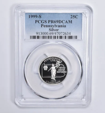 1999-S Silver Pennsylvania Quarter PR69 DCAM PCGS Blue Lbl