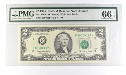 1995 $2 Atlanta GA FRN Fr#1936-F* Star Error Gem Unc 66 EPQ PMG Low Serial *5452