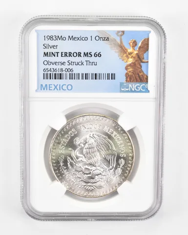 Mint ERROR MS66 1983 Mo Mexico 1 Silver Onza - OBV Struck Thru - NGC a0500