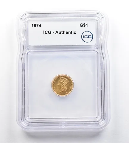 1874 $1 Indian Princess Head Gold Dollar Piece Authentic ICG *0384