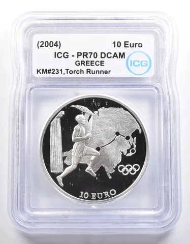 (2004) Greece 10 Euro Olympic Torch Runner KM#231 PR70 DCAM ICG a4037