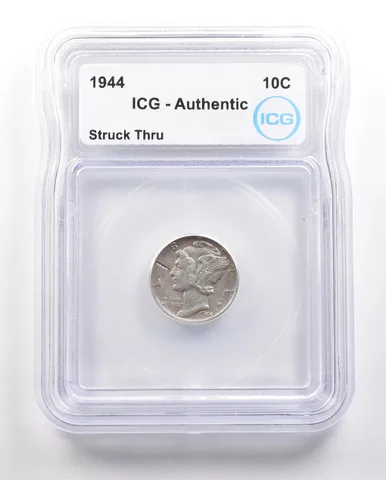 1944 Mercury Dime Struck Thru Authentic ICG *6418