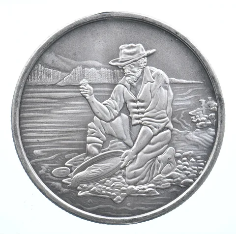 VINTAGE Art Bar/Round American Prospector 1 Oz. .999 Silver One Troy Ounce *799