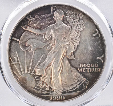 1990 American Silver Eagle AU55 PCGS Beautiful Tone *1524