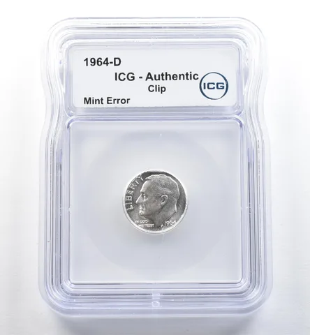 1964-D Roosevelt Dime Mint Error Clip Authentic ICG *3573