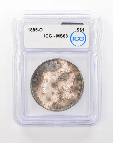 1885-O Morgan Silver Dollar MS63 ICG Beautiful Mottled Tone *1028