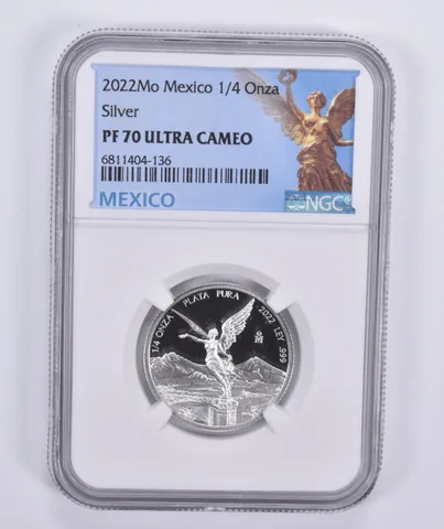 2022 Mo Mexico Silver 1/4 Onza Proof PF70 UCAM NGC Mexico Label