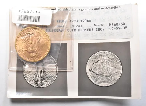 1923 $20 Saint Gaudens Gold Double Eagle MS60 ANACS Photograde *2698