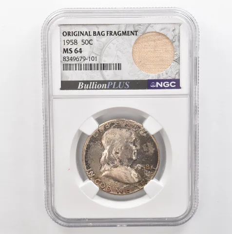 1958 Franklin Half Dollar Original Bag Fragment MS64 NGC Beautiful Tone *5388