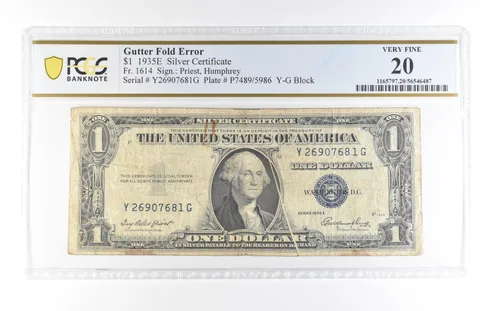 1935 E $1 Silver Certificate Gutter Fold Error Fr#1614 Very Fine 30 PCGS *5812