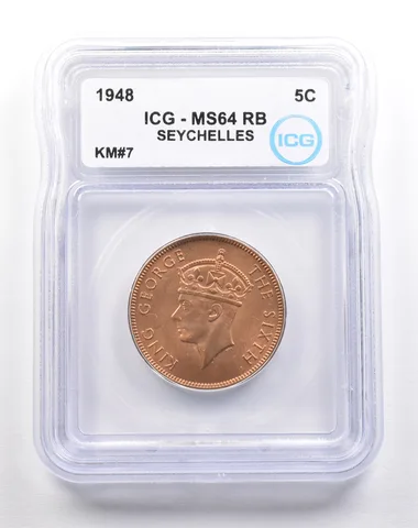 1948 Seychelles 5 Cents KM#7 MS64 RB ICG *5491