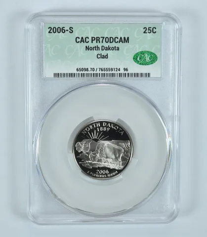 2006-S Washington State Quarter North Dakota CLAD PR70 DCAM CAC CACg