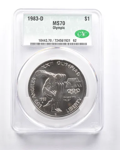 MS70 1983-D Olympic Discus Commemorative Dollar CAC CACG *6268