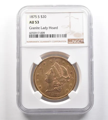 1875-S $20 Liberty Head Gold Double Eagle Granite Lady Hoard AU53 NGC *4292