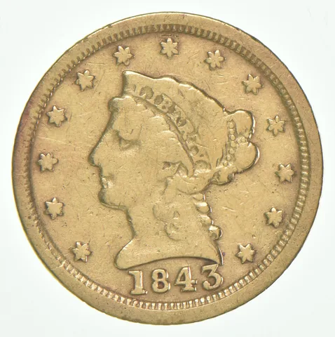 1843-C $2.50 Liberty Head Gold Quarter Eagle Large C No Motto *6451