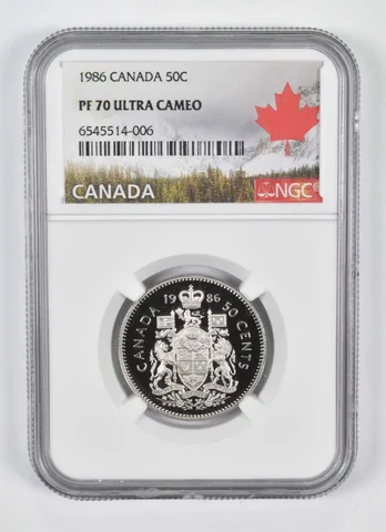 1986 Canada 50C PF70 NGC Canada Lbl