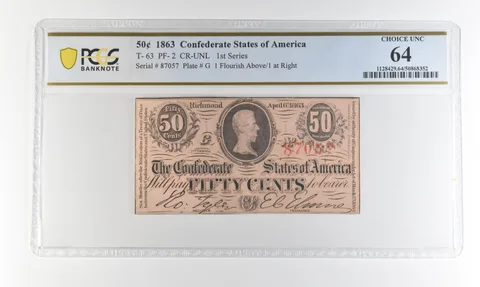 1863 50 Cents Confederate States T-63 PF-2 CR-UNL Choice Unc 64 PCGS *4512