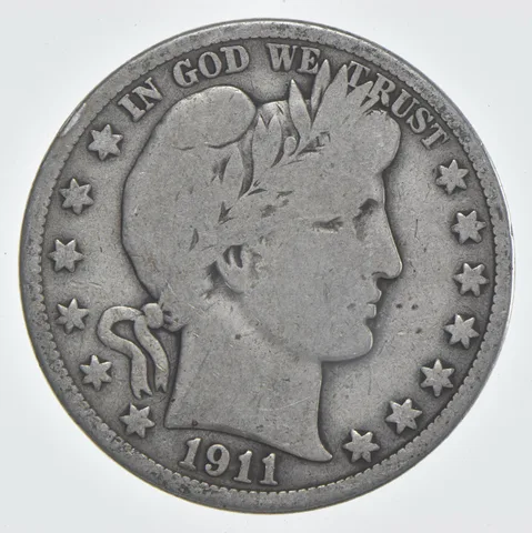 1911-S Barber Half Dollar 90% Silver VG Condition