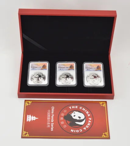 (3) MS70 2021(G), (S), (Y) China 10 Yuan 30g .999 Silver Panda Signed NGC *1471