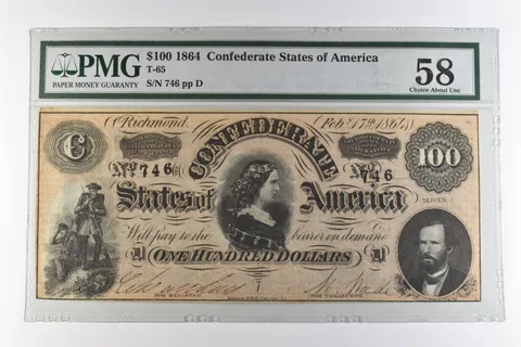 1864 $100 Confederate States of America T-65 Choice About Unc 58 PMG *0950