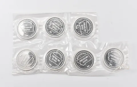 Lot (7) 1986 Montana Treasure State 1 Oz Silver Round Johnson Matthey a0287