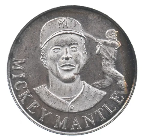 VINTAGE Art Bar/Round Mickey Mantle New York Yankees 1 Oz. Silver 1 T Ounce *206