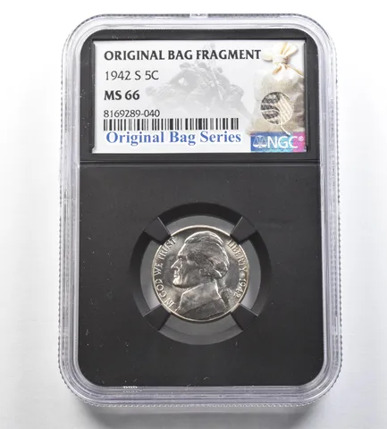 1942-S Jefferson Nickel Original Bag Fragment MS66 NGC *7142