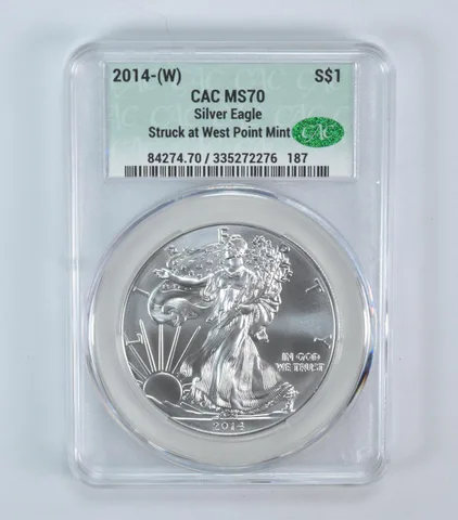 2014-(W) American Silver Eagle Struck At West Point MS70 CAC CACg