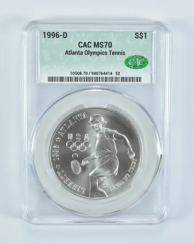 1996-D Olympic Tennis Commemorative Silver Dollar MS70 CAC CACg