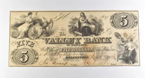 1856 $5 Hagerstown MD Valley Bank Obsolete Note *3822