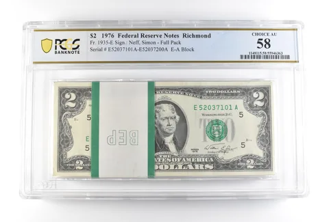 1976 $2 Richmond VA FRN Full Pack Fr#1935-E Choice AU 58 PCGS *2509