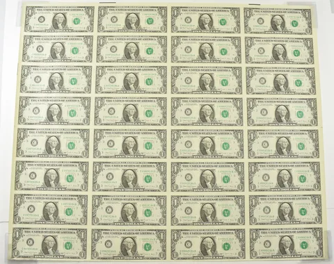 (32) 1988-A $1 Philadelphia, PA US Fed Reserve Note Green Seal Uncut Sheet a6294