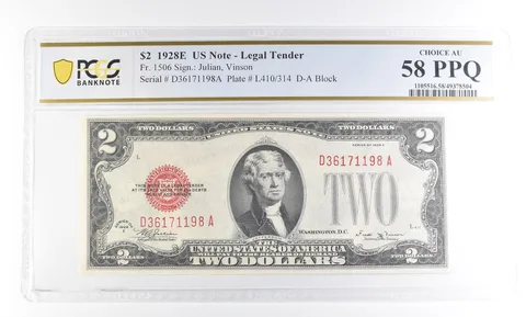 1928 E $2 US Legal Tender Fr#1506 Choice AU 58 PPQ PCGS a2387