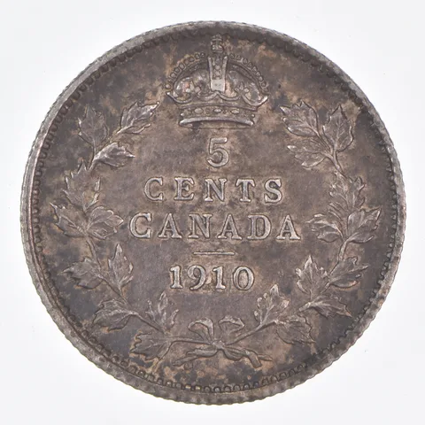 Better Date - 1910 Canada 5 Cents World Coin- Silver *099