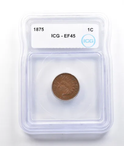 1875 Indian Head Cent EF45 ICG *2692