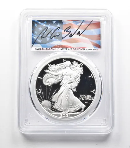 PR70 DCAM 2021-W American Silver Eagle FDOI Type 2 Signed Balan PCGS a0622