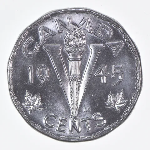 Better Date - 1945 Canada 5 Cents World Coin *339
