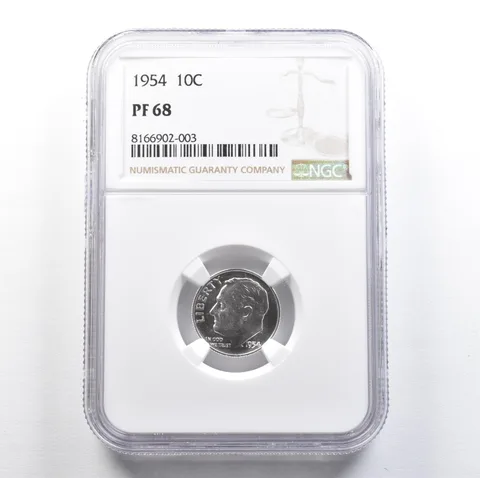 1954 Roosevelt Dime PF68 NGC PQ Cam Look *7641
