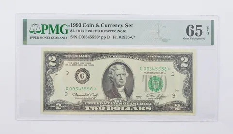 1976 $2 FR Note FR# 1935-C* 1993 Coin & Currency Set PMG 65 EPQ GEM UNC *1806