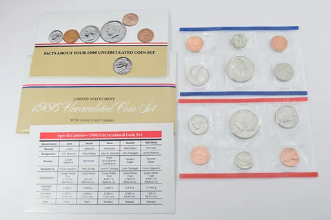 1986 Mint Set with Original Envelope & Flatpacks (10 coins)