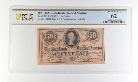 1863 50 Cents Confederate States T-63 PF-2 CR-UNL Uncirculated 62 PCGS *4513