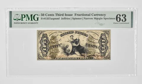 50 Cent 3rd Issue US Fractional Currency PMG 63Choice UNC Fr#1357 Specimen *0912