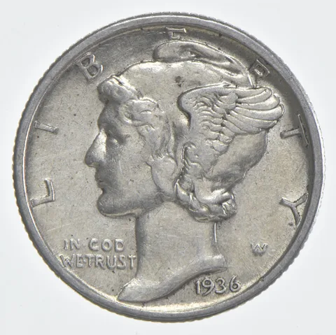 1936 (P) Mercury Dime 90% Silver AU Almost Unc