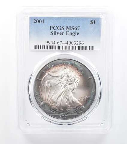 2001 American Silver Eagle MS67 PCGS Blue Tone *7728