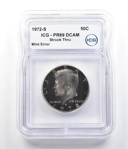 1972-S Kennedy Half Dollar Mint Error Struck Thru PR69 DCAM ICG *7382